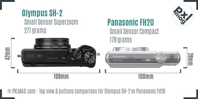 Olympus SH-2 vs Panasonic FH20 top view buttons comparison