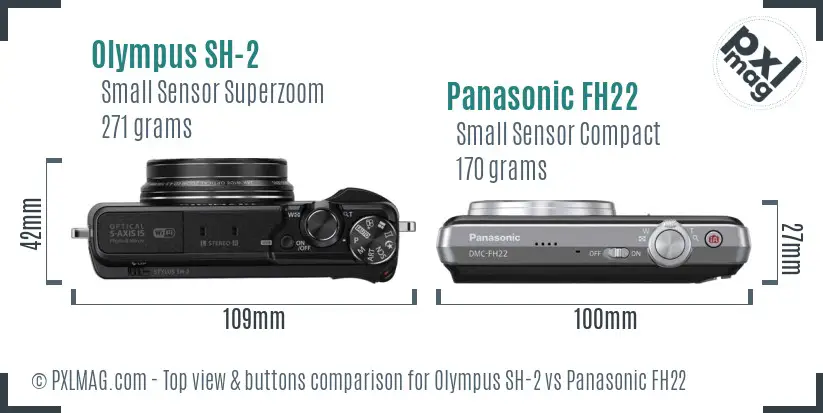 Olympus SH-2 vs Panasonic FH22 top view buttons comparison
