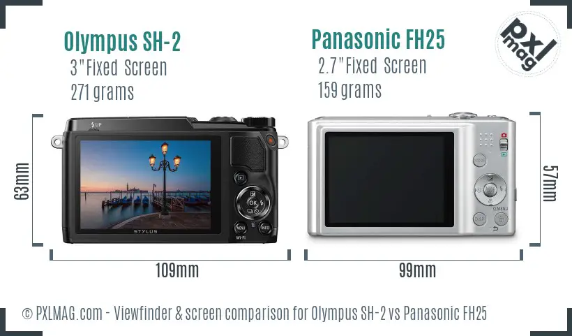 Olympus SH-2 vs Panasonic FH25 Screen and Viewfinder comparison