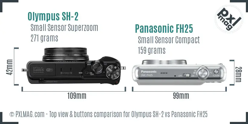 Olympus SH-2 vs Panasonic FH25 top view buttons comparison