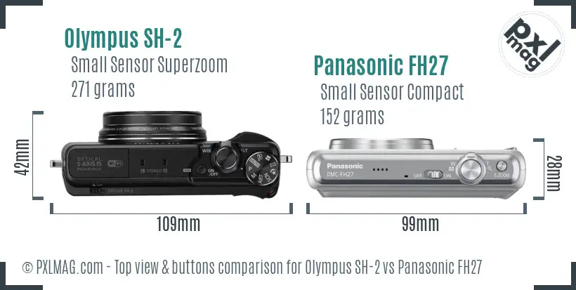 Olympus SH-2 vs Panasonic FH27 top view buttons comparison