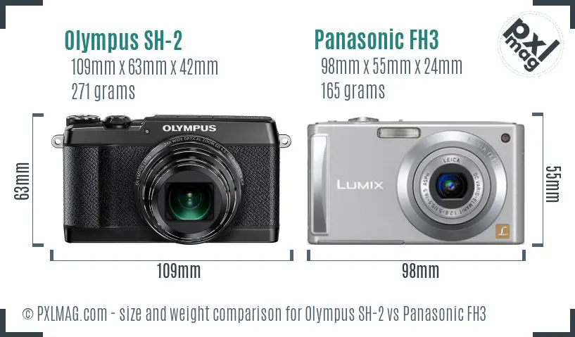 Olympus SH-2 vs Panasonic FH3 size comparison