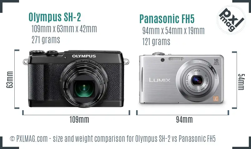 Olympus SH-2 vs Panasonic FH5 size comparison
