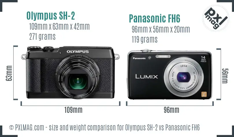Olympus SH-2 vs Panasonic FH6 size comparison