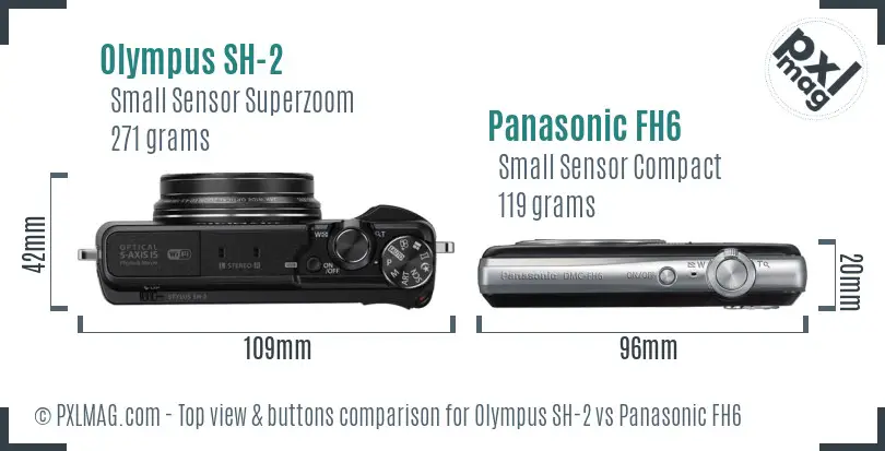 Olympus SH-2 vs Panasonic FH6 top view buttons comparison