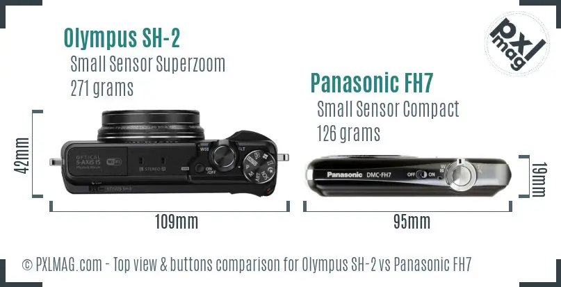 Olympus SH-2 vs Panasonic FH7 top view buttons comparison