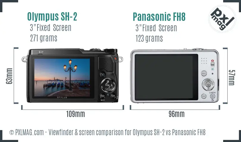 Olympus SH-2 vs Panasonic FH8 Screen and Viewfinder comparison