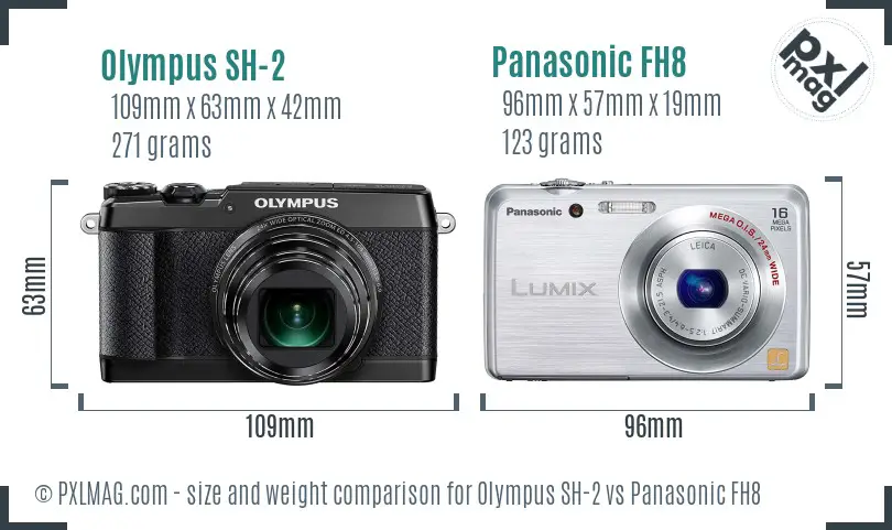 Olympus SH-2 vs Panasonic FH8 size comparison