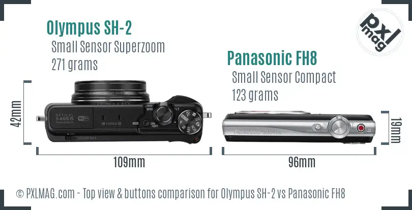 Olympus SH-2 vs Panasonic FH8 top view buttons comparison