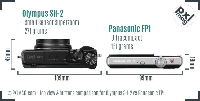 Olympus SH-2 vs Panasonic FP1 top view buttons comparison