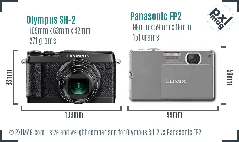 Olympus SH-2 vs Panasonic FP2 size comparison