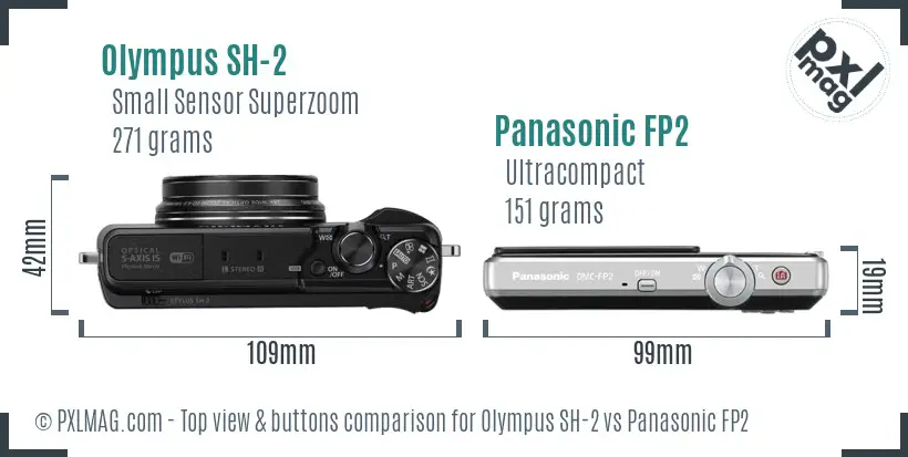 Olympus SH-2 vs Panasonic FP2 top view buttons comparison