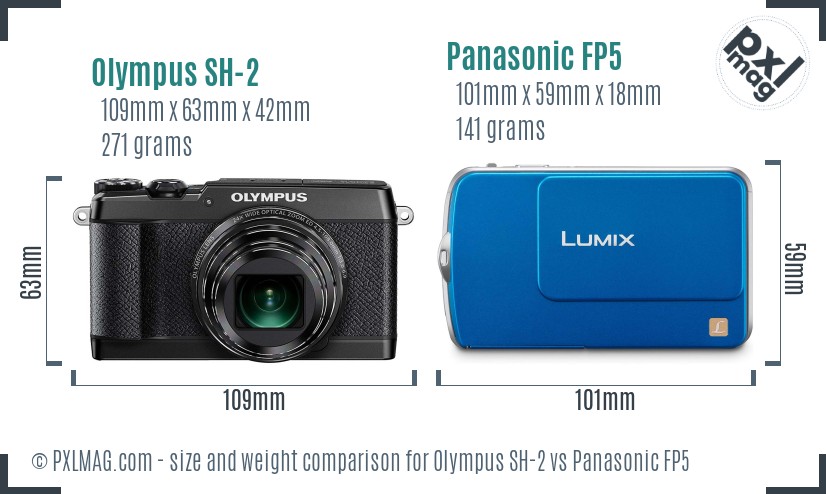 Olympus SH-2 vs Panasonic FP5 size comparison