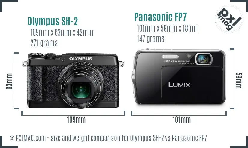 Olympus SH-2 vs Panasonic FP7 size comparison