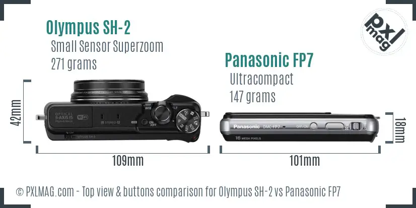Olympus SH-2 vs Panasonic FP7 top view buttons comparison
