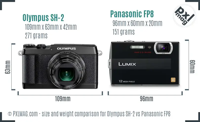 Olympus SH-2 vs Panasonic FP8 size comparison