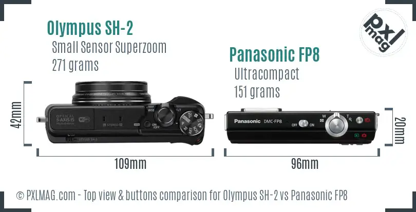 Olympus SH-2 vs Panasonic FP8 top view buttons comparison