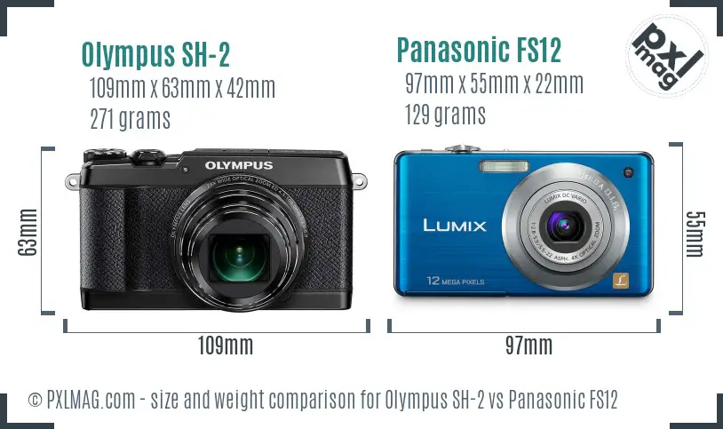 Olympus SH-2 vs Panasonic FS12 size comparison