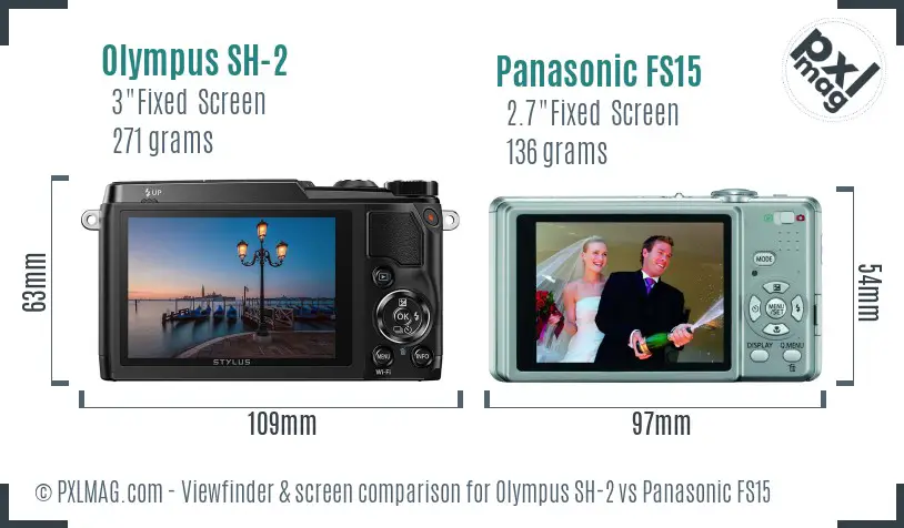 Olympus SH-2 vs Panasonic FS15 Screen and Viewfinder comparison