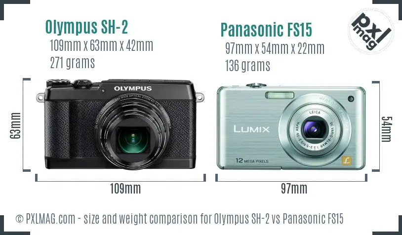 Olympus SH-2 vs Panasonic FS15 size comparison