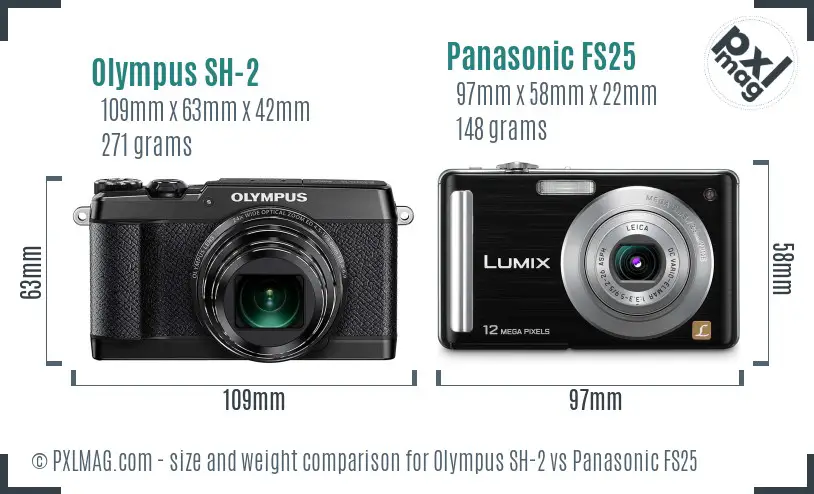 Olympus SH-2 vs Panasonic FS25 size comparison