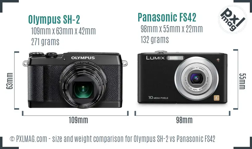 Olympus SH-2 vs Panasonic FS42 size comparison