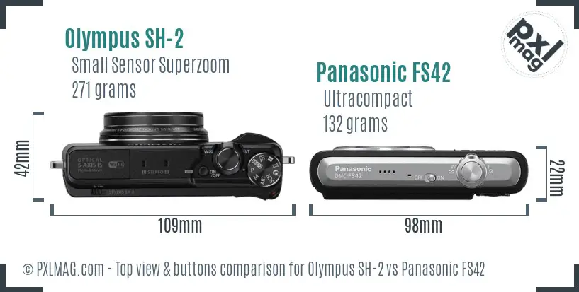 Olympus SH-2 vs Panasonic FS42 top view buttons comparison