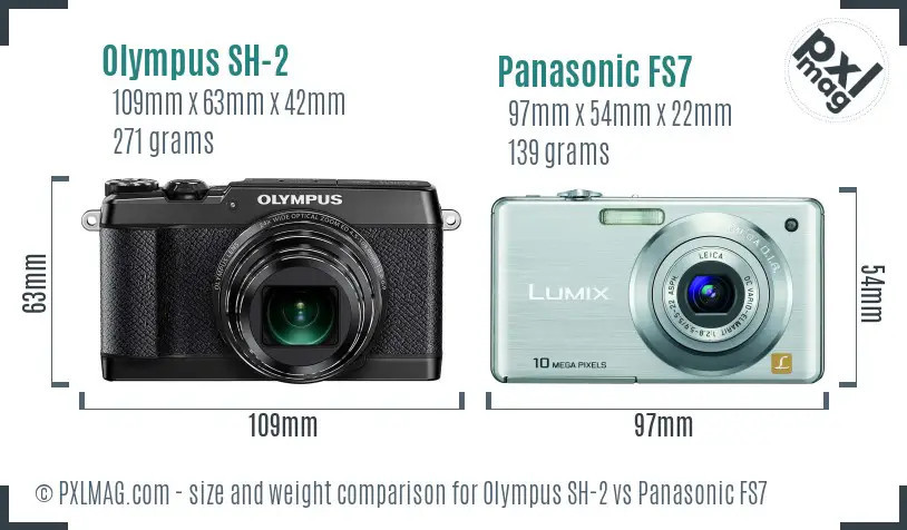 Olympus SH-2 vs Panasonic FS7 size comparison