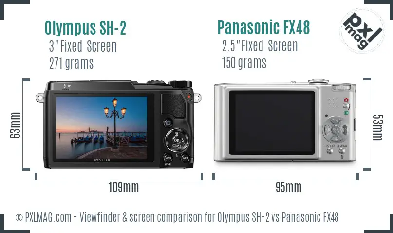 Olympus SH-2 vs Panasonic FX48 Screen and Viewfinder comparison