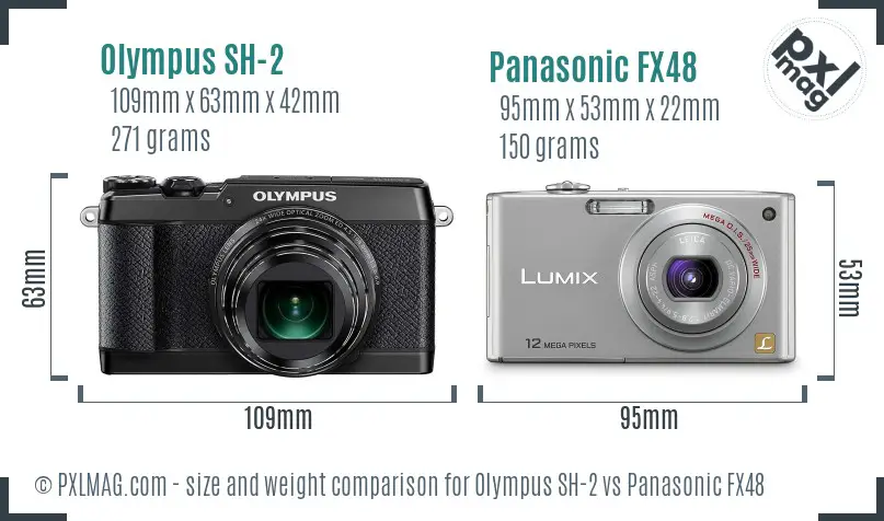 Olympus SH-2 vs Panasonic FX48 size comparison