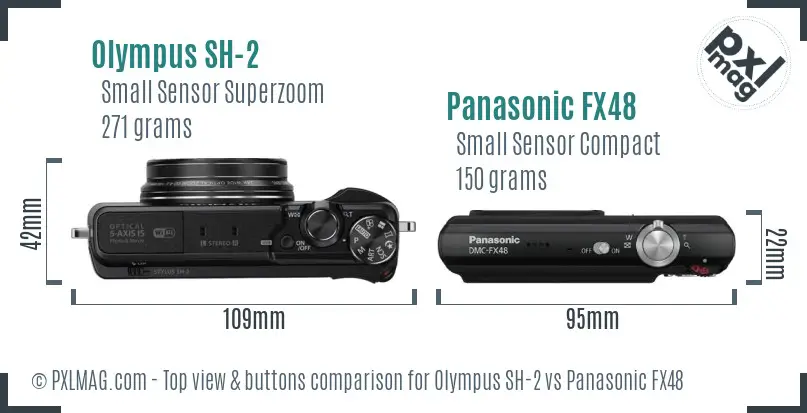 Olympus SH-2 vs Panasonic FX48 top view buttons comparison
