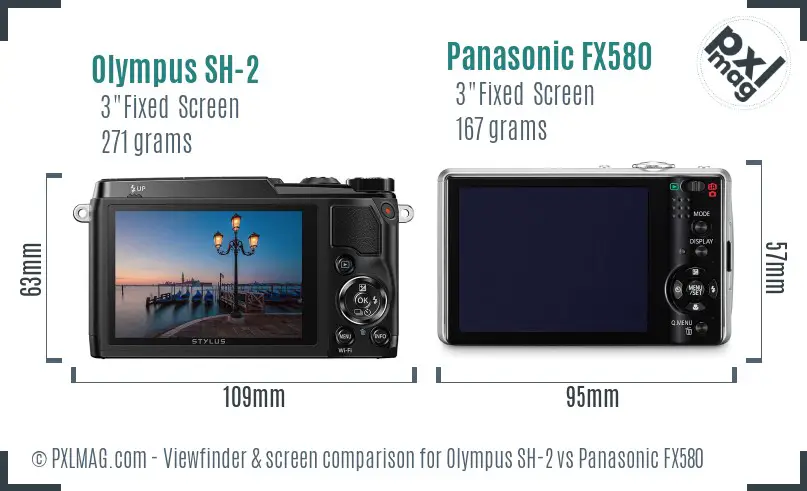 Olympus SH-2 vs Panasonic FX580 Screen and Viewfinder comparison
