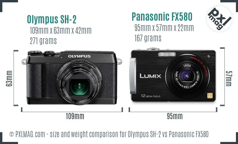 Olympus SH-2 vs Panasonic FX580 size comparison
