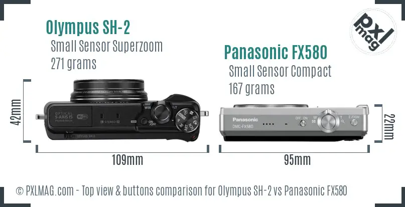 Olympus SH-2 vs Panasonic FX580 top view buttons comparison