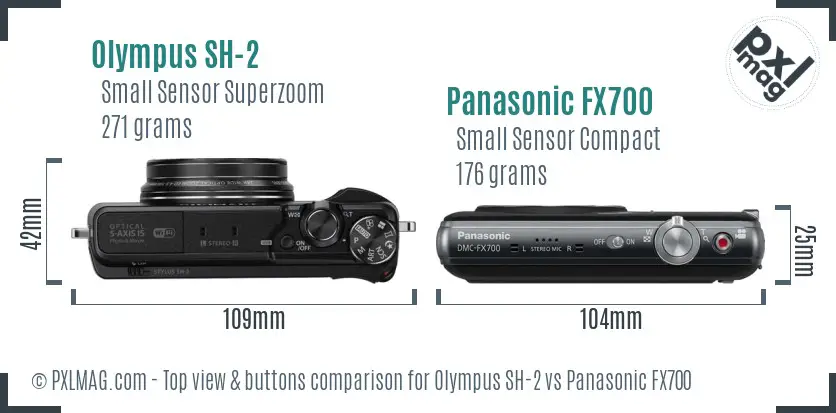 Olympus SH-2 vs Panasonic FX700 top view buttons comparison