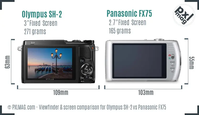 Olympus SH-2 vs Panasonic FX75 Screen and Viewfinder comparison