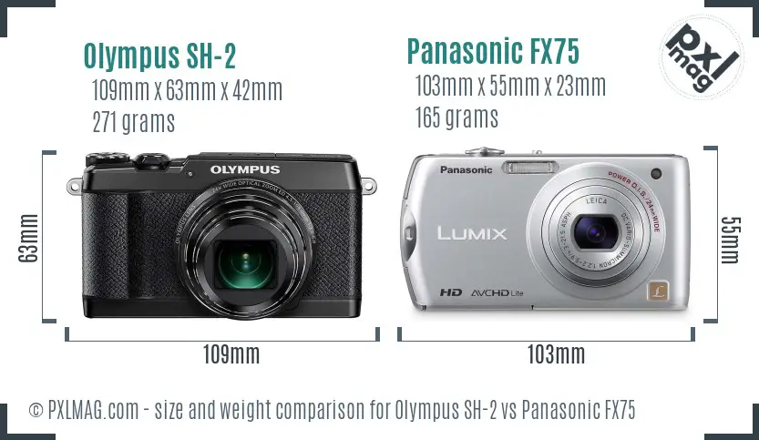 Olympus SH-2 vs Panasonic FX75 size comparison