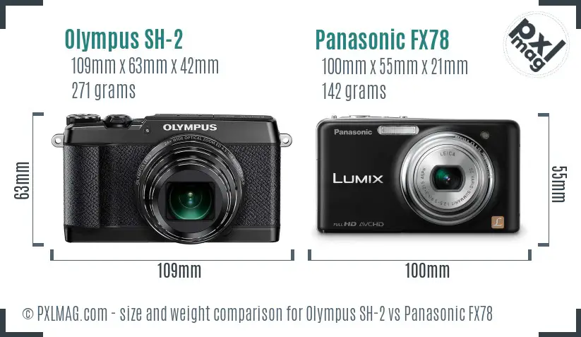 Olympus SH-2 vs Panasonic FX78 size comparison