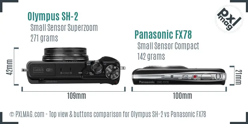 Olympus SH-2 vs Panasonic FX78 top view buttons comparison