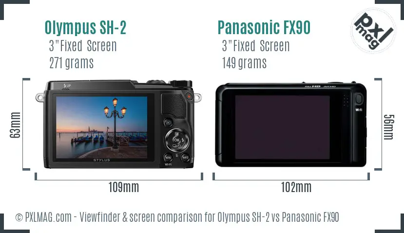 Olympus SH-2 vs Panasonic FX90 Screen and Viewfinder comparison