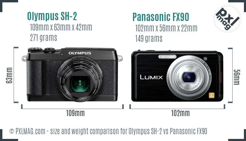 Olympus SH-2 vs Panasonic FX90 size comparison