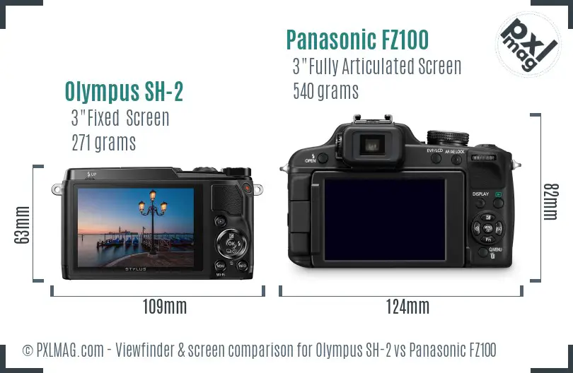 Olympus SH-2 vs Panasonic FZ100 Screen and Viewfinder comparison