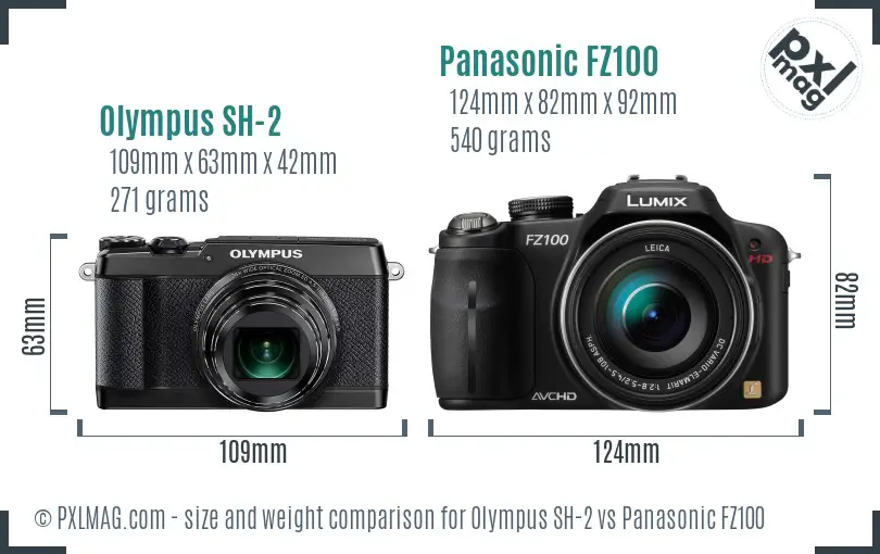 Olympus SH-2 vs Panasonic FZ100 size comparison