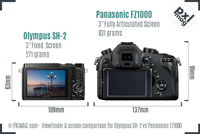 Olympus SH-2 vs Panasonic FZ1000 Screen and Viewfinder comparison
