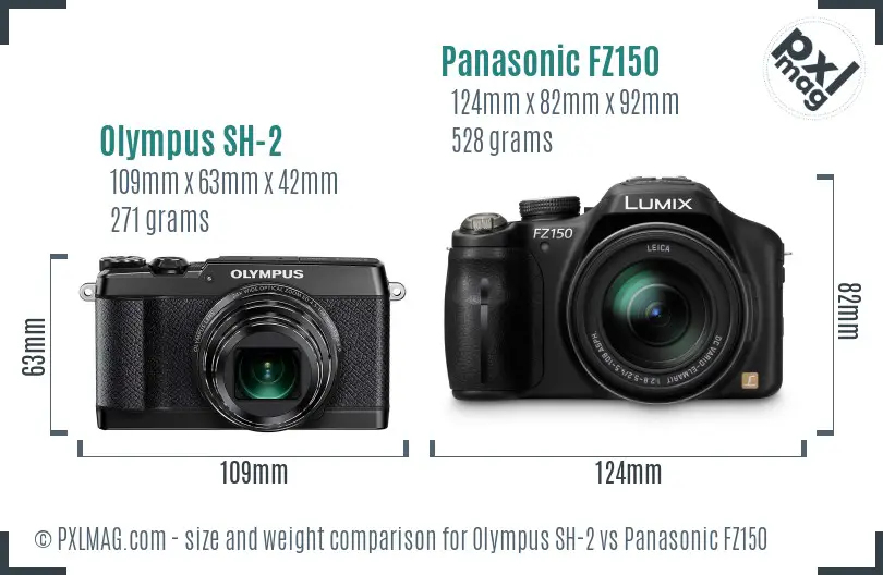 Olympus SH-2 vs Panasonic FZ150 size comparison