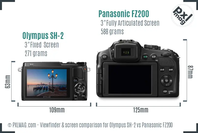 Olympus SH-2 vs Panasonic FZ200 Screen and Viewfinder comparison