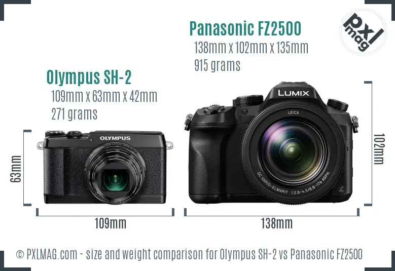 Olympus SH-2 vs Panasonic FZ2500 size comparison