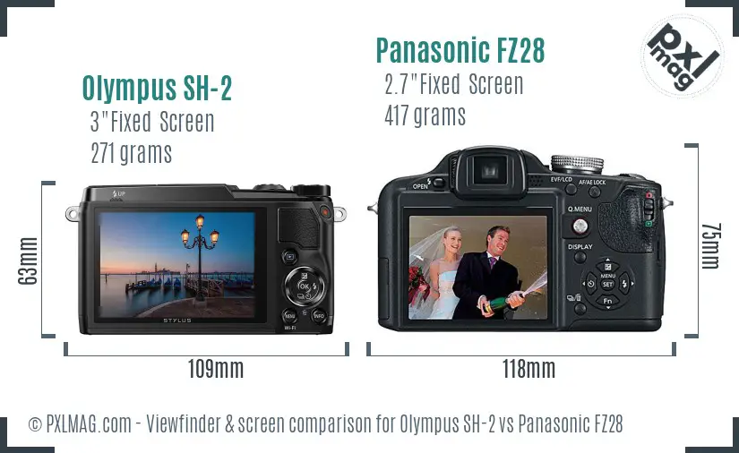 Olympus SH-2 vs Panasonic FZ28 Screen and Viewfinder comparison