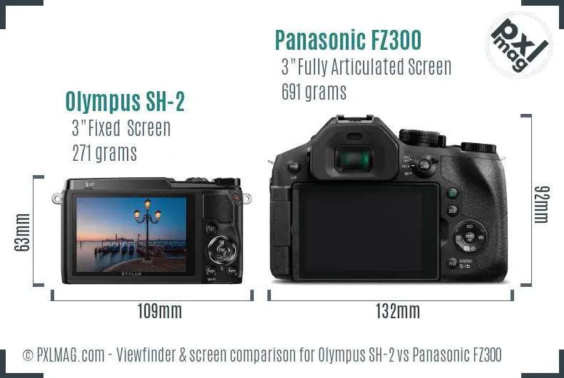 Olympus SH-2 vs Panasonic FZ300 Screen and Viewfinder comparison