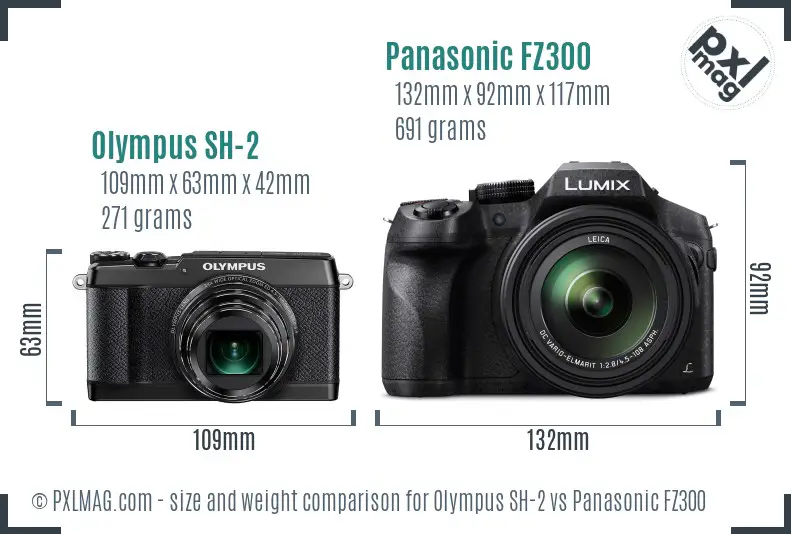 Olympus SH-2 vs Panasonic FZ300 size comparison